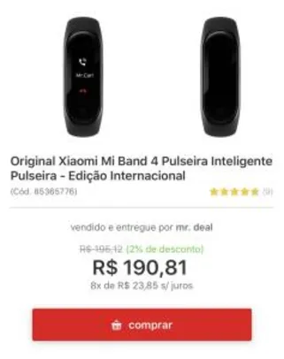Original Xiaomi Mi Band 4 Pulseira Inteligente Pulseira - Edição Internacional - R$190