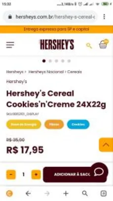 Caixa de barra de cereais Hershey cookie - R$18