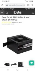 Fonte Corsair 650W 80 Plus Bronze CX650 - CP-9020122