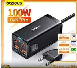 Carregador Baseus GaN 3 Pro 100w TIPO C e A, com extensão + Cabo USB-C 100w