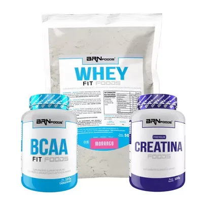 KIT Whey Protein Fit Foods 500g, BCAA Fit 100g, PREMIUM Creatina 100g-BRN