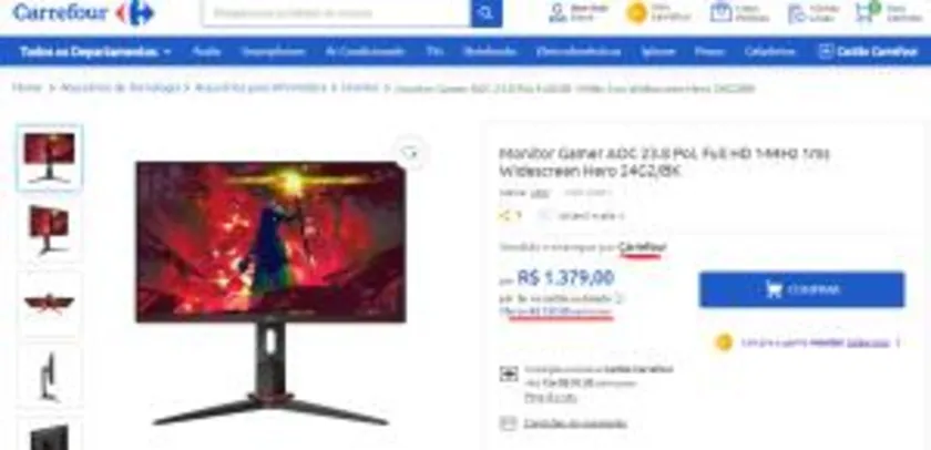 Monitor Gamer AOC 23.8 Pol. Full HD 144Hz 1ms Widescreen Hero 24G2/BK | R$1380