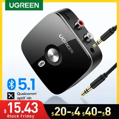 [GPay / Moedas / Taxas] Adaptador Música Sem Fio Para Tv - Receptor 5.1 Aptx Hd 3.5mm Ugreen 