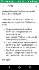 R$10,00 OFF se o Brasil vencer o jogo contra a Bélgica