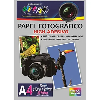 [R$ 14 +por-] ADESIVO Papel Fotográfico A4, Off Paper, 135g, 10063, Branco, 20 Folhas