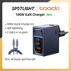 Carregador Toocki 100W 3 saídas + Cabo Usb-C