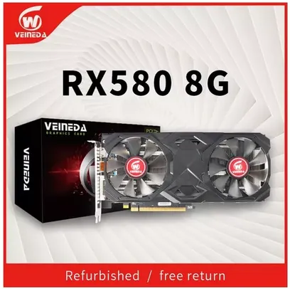 Placa de vídeo RX580 8GB 256 BitGDDR5 com conector Backplate Heatpipes 8Pinos