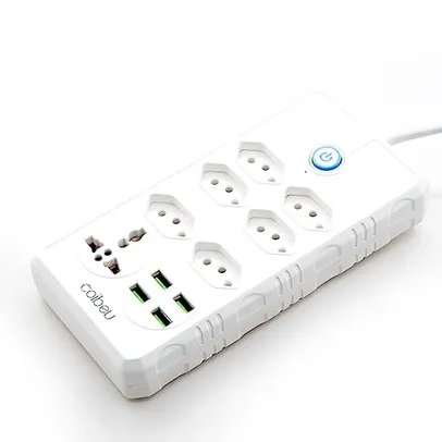 Extensão Tomada, Régua Tomada, Régua de Energia, 6 Tomadas, 4 Interfaces USB, 1 Tomada Universal, Cabo de Alimentação de 1,9 metros, Suporte a Tensã