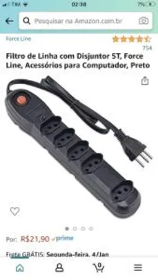 Filtro de Linha com Disjuntor 5T, Force Line, Acessórios para Computador, Preto | R$ 22