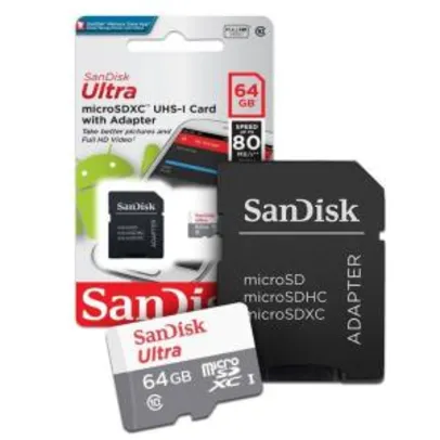 Cartão de Memoria 64gb Micro Sd Cl10 80mb/s Ultra SDSQUNS Sandisk
( vendido por Best Plus e
entregue por Shoptime)