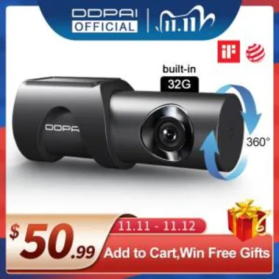 Dash cam DDPAI Mini 3 com DVR e WiFi, para carros R$270