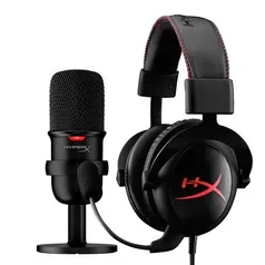 Kit Streamer HyperX Headset Cloud Core Gamer LED, Driver 53mm + Microfone Condensador Solocast, USB