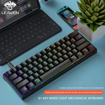 Teclado Mecânico 60% Leaven RGB com cabo USB C Removível e Teclas PBT