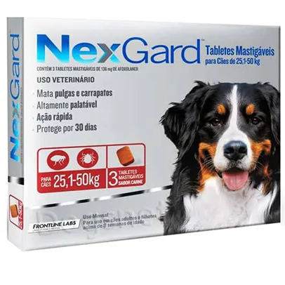 NexGard Antipulgas e Carrapatos para Cães de 25,1 a 50kg, 3 tabletes