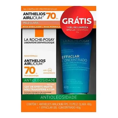 Kit Protetor Solar Facial La Roche-Posay Anthelios Airlicium Pele Clara FPS70 40g + Gel de Limpeza Effaclar Concentrado 40g