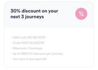 30% OFF em 3 Viagens na Cabify