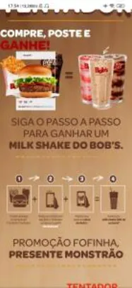 Grátis: Compre um sanduíche e ganhe um Milk Shake - Bob's | Pelando