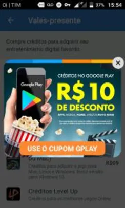 [Primeira compra] R$10 OFF de Recarga no Google Play