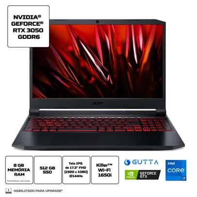 Notebook Gamer Acer Nitro 5 AN517-54-79WA Intel Core i7 Linux Gutta 8GB 512GB SSD GTX 1650 17.3' FHD