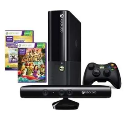 [Ponto Frio] Console Xbox 360 500GB + Kinect + Kinect Sports Ultimate + Kinect Adventures