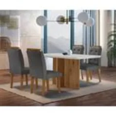 Sala de Jantar Mesa Olímpia 120CM MDF Canto Copo com 4 Cadeiras Carol Moderna