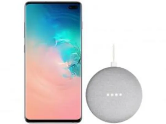 Smartphone Samsung Galaxy S10+ 128GB Branco 4G - 8GB RAM Tela 6,4” + Google Nest Mini Cinza | R$3.200