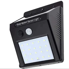 Lampada Parede 20 Leds Energia Solar Luminária Sensor Preto