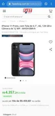 iPhone 11 Preto, com Tela de 6,1", 4G, 128 GB e Câmera de 12 MP - R$4357