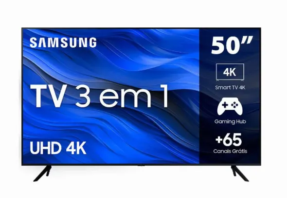 Smart TV 50" UHD 4K Samsung 50CU7700, Processador Crystal 4K, Samsung Gaming Hub, Visual Livre de Cabos, Tela sem limites, Alexa built in