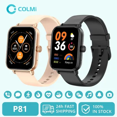 Smartwatch COLMI-P81 (somente cor PRETA), Chamadas por Voz, Tela 1.9 