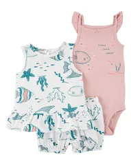 Conjunto Bebê 3 Peças Peixinhos Branco/Rosa Carter&apos;s Tam RN a 24M