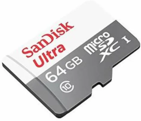 Cartão Micro SD Sandisk 64GB 80mb/s - R$45