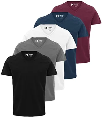 Kit 5 Camisetas Masculinas Slim Gola V Algodão Premium by ZAROC (as2, alpha, s, regular, Preto/Marinho/Branco/Cinza/Bordô)