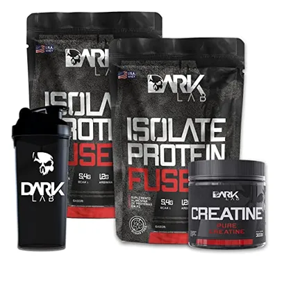 kit 2x Isolate Protein Fuse + Creatina Pura 300g + Coqueteleira 700ml Dark Lab (Chocolate com Amendo