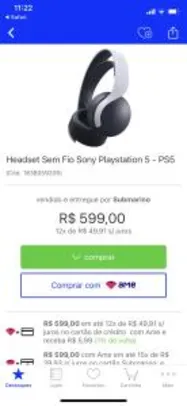 Headset Sem Fio Sony Playstation 5 | R$ 599