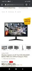 Monitor Gamer LG 24" Full HD 24GL600F-BAWZ MBR 1ms 144Hz Freesync Preto