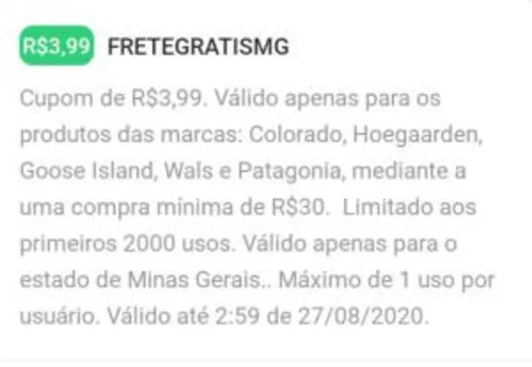 [MG] Frete Grátis em pedidos de produtos selecionados no Zé Delivery