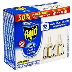 (R$9,29 REC/Super) Inseticida Elétrico Líquido Refil Regular 2 Unidades, 32.9 ml Cada, Raid