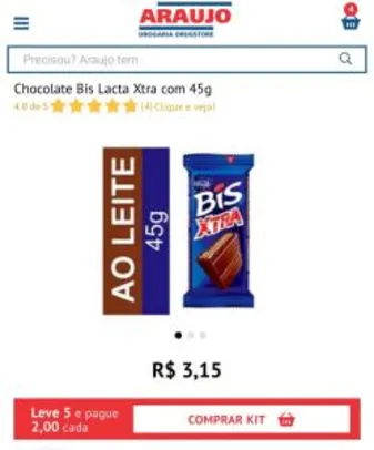Chocolate Bis Lacta Xtra com 45g(5 por R$10)