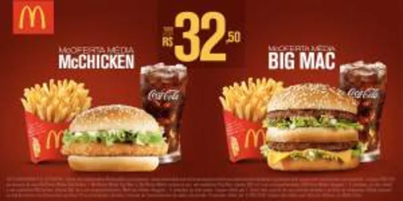 [Mc Donalds] McOferta Média McChicken + McOferta Média Big Mac por R$ 33