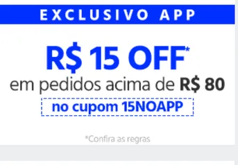 R$15 OFF em compras acima de R$80 no APP Submarino