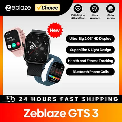 [ APP | Taxa Inclusa | MOEDAS | 3 Unidades - R$ 41,55 CADA ] Smartwatch Zeblaze GTS 3  2.03" Tela HD Monitor de Saúde 100 Modos Esportivos 200 + Faces