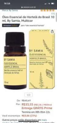 [Prime] Óleo essencial de hortelã do brasil 10 ml - By Samia | R$34