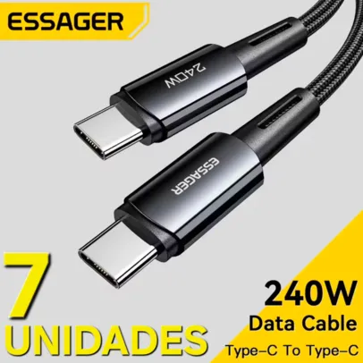 [R$ 14 CADA/TAXA INCLUSA] 7 UNIDADES Essager Cabo Tipo-C 240W PD, Carregamento Super Rápido A6, Para iOS e Android 