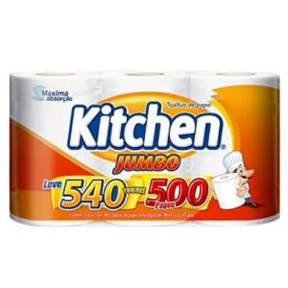 [PRIME] Papel Toalha Kitchen Jumbo Folha Dupla - Pack com 3 rolos de 180 unidades [R$15]