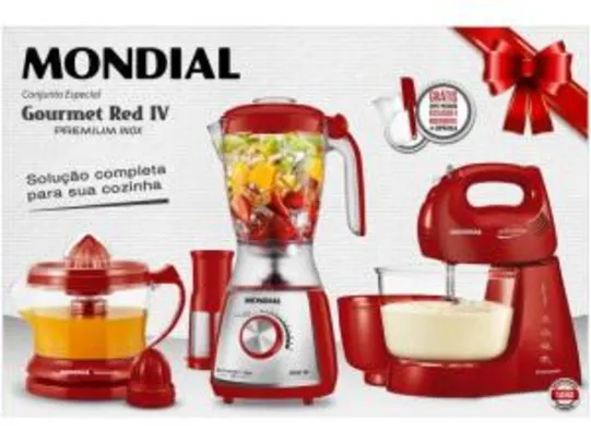 Kit Premium Inox Gourmet Red IV Mondial - com Liquidificador + Batedeira + Espremedor