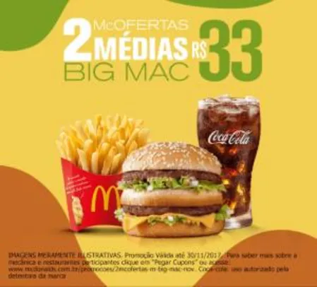 2 McOfertas Médias BigMac R$33