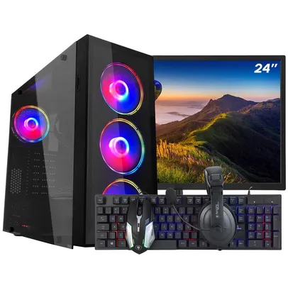 Pc Gamer Completo Ark Intel Core I7 3770, 16GB, GT730 4GB, SSD 120GB, Linux + Monitor 24 Polegadas + Combo Gamer