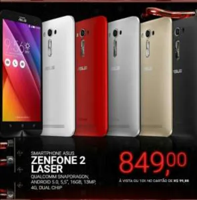 [Kabum] Smartphone Asus Zenfone 2 Laser ZE550KL-1A058WW, Qualcomm Snapdragon, Android 5.0, 5,5´, 16GB, 13MP, 4G, Dual Chip