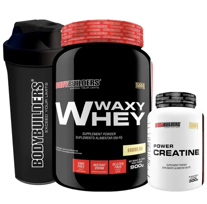 Kit Waxy Whey 900g, Power Creatina 100g, Coqueteleira - BodyBuilders